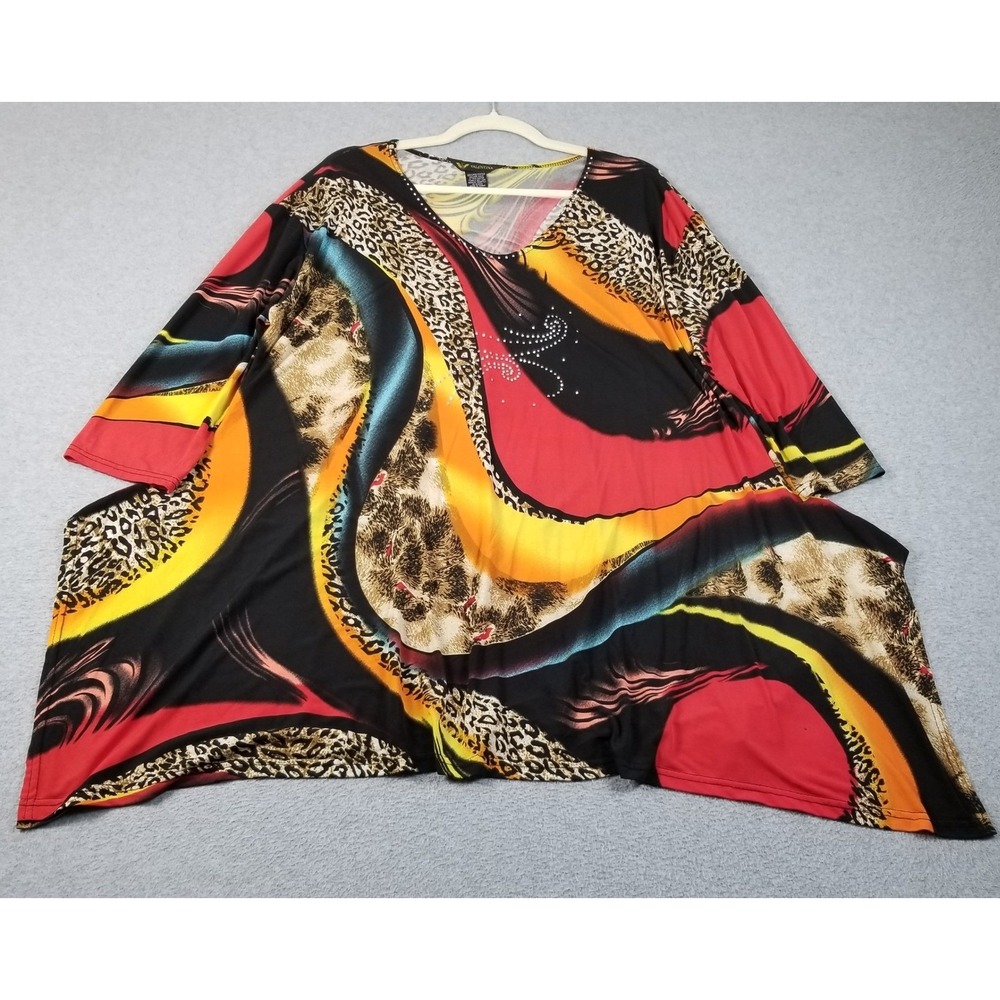 Valentina Tunic Top Women's 1X Plus Animal Wavy Rhinestone 3/4 Sleeve Stretch